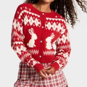 NWT Wild Fable Women's Rabbit Print Cropped Cardigan Sweater Size XXL